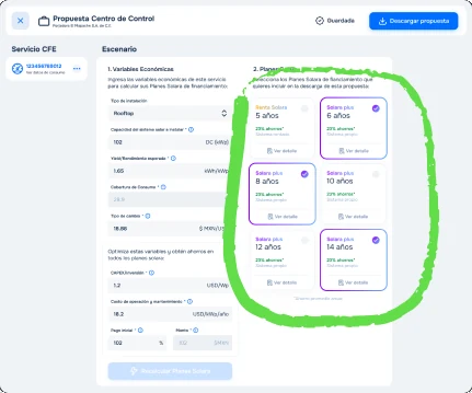 Financing plans screen with the full list of available plans circled.
