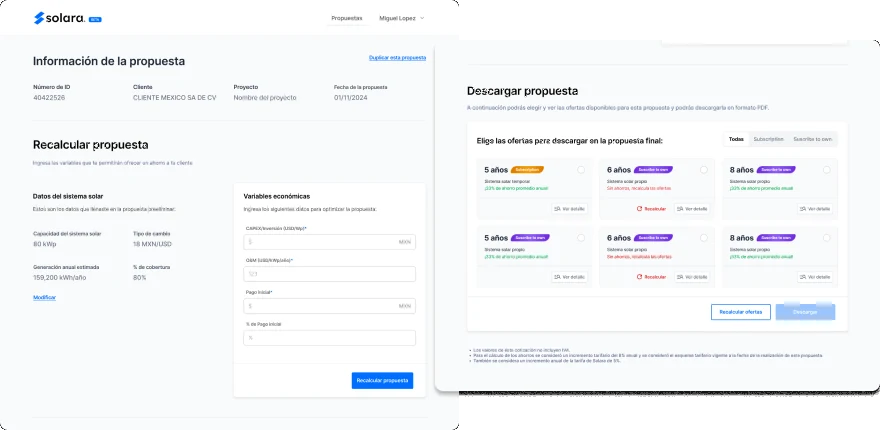 Two screens of the proposal download flow in version 1.0.